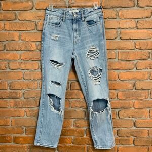 Pacsun Mom Jeans Womens Size 24‎ Distressed Ripped Light Wash Denim High Rise